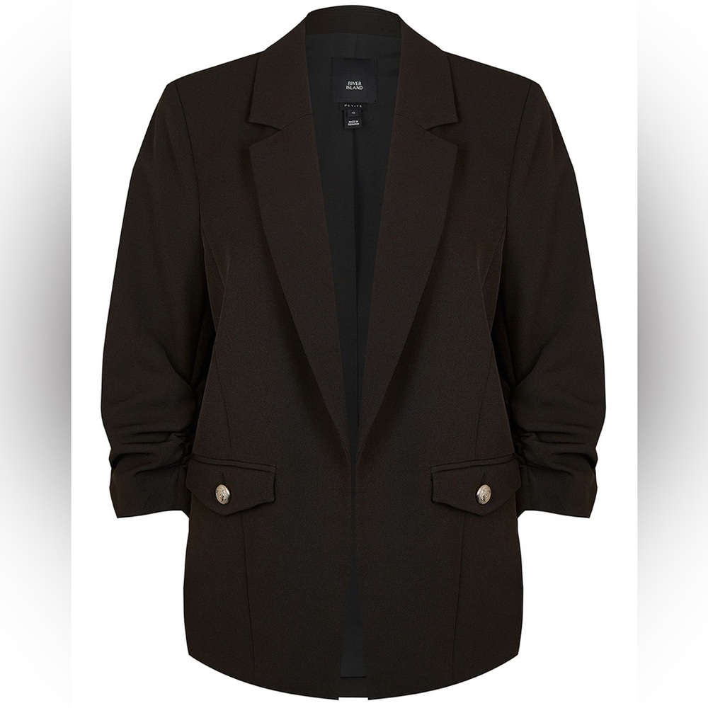 River Island Ruched Sleeve Brown Blazer Size 20